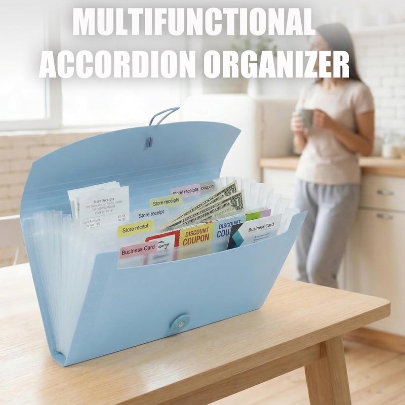 Gtheimn Portable 13-Pocket Receipt & Coupon Organizer, Small Expanding Accordion File Folder with Labels, Long Ticket Size Holder for Bills, Checks, and Travel Documents (10.2" x 5.5"), Blue - Image 4